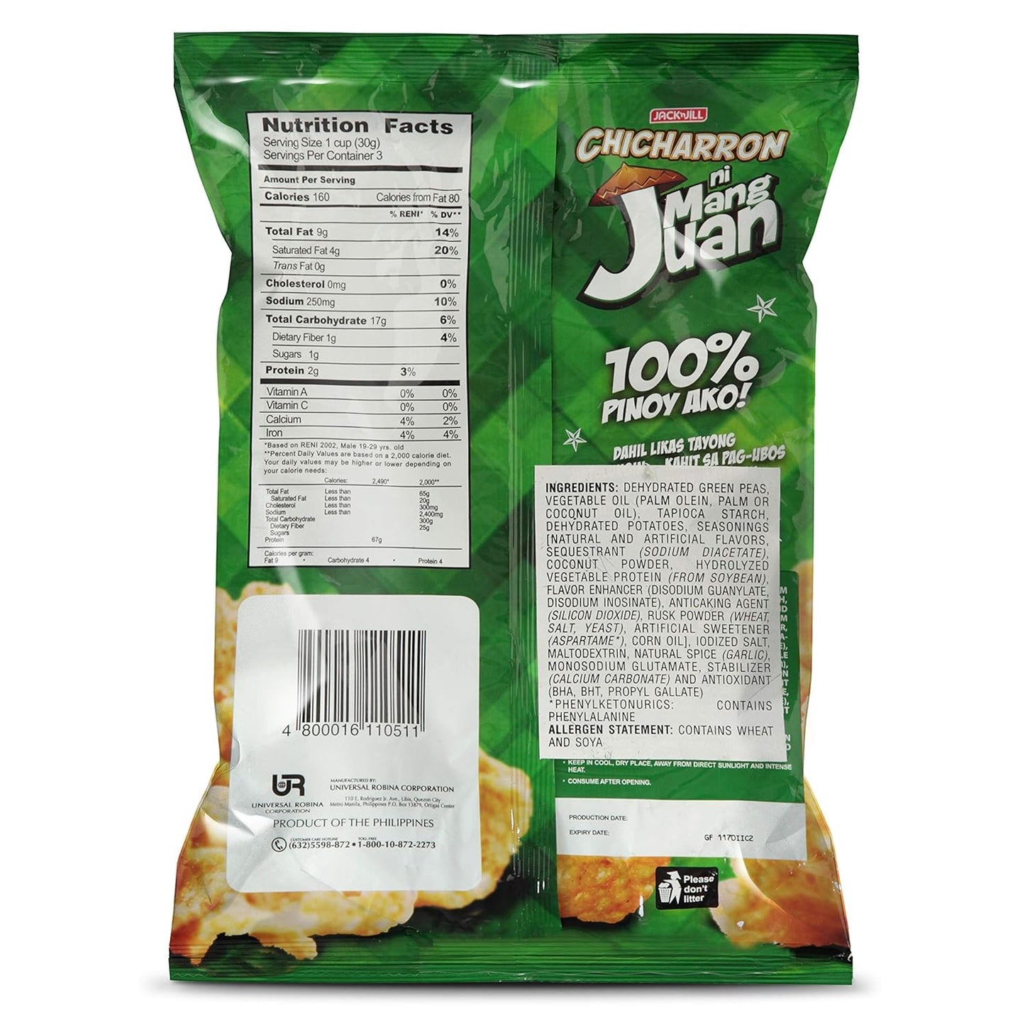 Jack 'n Jill Chicharron ni Mang Juan - Sukang Paombong Flavored No-Pork 3.17 oz (90 g)