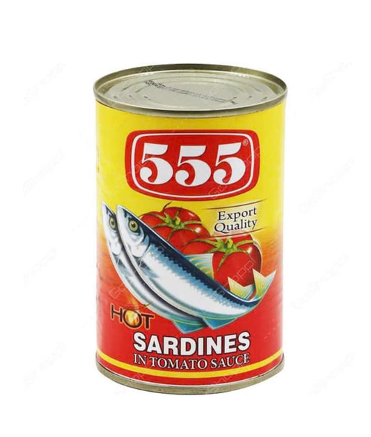 555 Hot Sardines in Tomato Sauce net wt. 5.5 oz (155 g)