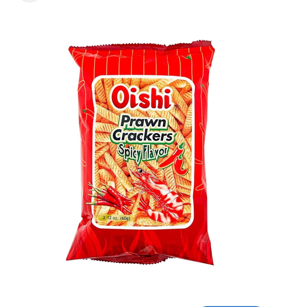 Oishi Prawn Crackers, Spicy Flavor - 3.17 oz